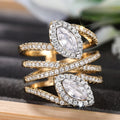 Two Tone Marquise Line Cross Ring, Multi Layer Stacking Palace Style Spring Fashion Jewelry view 2