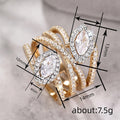 Two Tone Marquise Line Cross Ring, Multi Layer Stacking Palace Style Spring Fashion Jewelry view 4