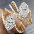 Two Tone Marquise Line Cross Ring, Multi Layer Stacking Palace Style Spring Fashion Jewelry view 1