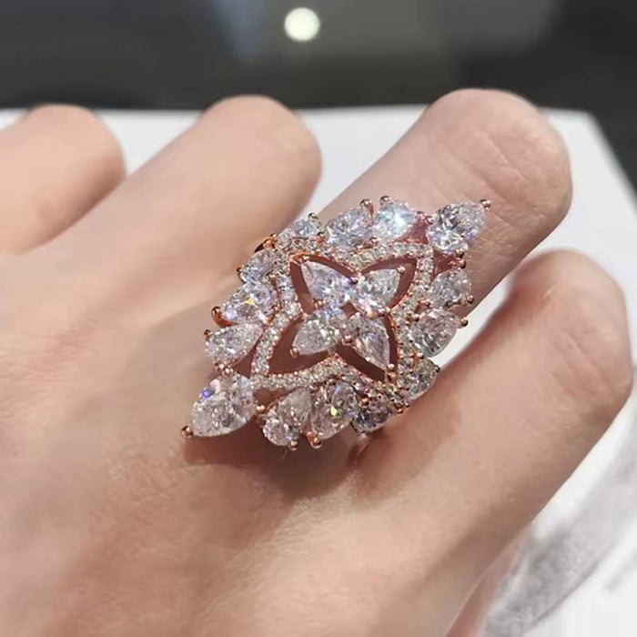 Exaggerated Water Drop Crown Ring For Women, European Luxury Shiny Party Jewelry