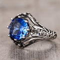 Faux Sapphire Ring With Mysterious Vintage Texture, Lolita Gothic Dark Style Finger Jewelry view 3