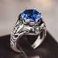 Faux Sapphire Ring With Mysterious Vintage Texture, Lolita Gothic Dark Style Finger Jewelry view 2