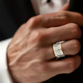 Unisex Quadrilateral Plaid Inlaid Two Tone Ring, Simple French Style Fashion Finger Jewelry view 3