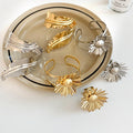 Vintage Western Style Iron Leaf Textured Open Bracelet And Ring Jewelry Set view 4