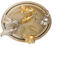 Vintage Western Style Iron Leaf Textured Open Bracelet And Ring Jewelry Set view 5