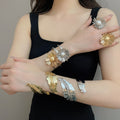 Vintage Western Style Iron Leaf Textured Open Bracelet And Ring Jewelry Set view 1