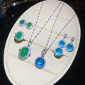 Luxury Agate And Zircon Oval Pendant Necklace Stud Earrings Ring Jewelry Set For Women view 3