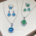 Luxury Agate And Zircon Oval Pendant Necklace Stud Earrings Ring Jewelry Set For Women view 1
