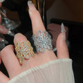 18K Gold Plated Zircon Hollow Flower Wide Open Ring For Women view 1