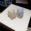 18K Gold Plated Zircon Hollow Flower Wide Open Ring For Women view 2