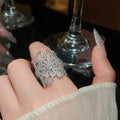 18K Gold Plated Zircon Hollow Flower Wide Open Ring For Women view 3