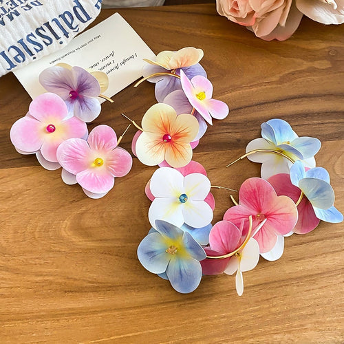 Fabric Flower Hoop Earrings With Silver Pins, Sweet Dopamine Vacation Style Floral Ear Jewelry