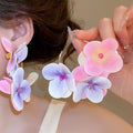 Fabric Flower Hoop Earrings With Silver Pins, Sweet Dopamine Vacation Style Floral Ear Jewelry view 3