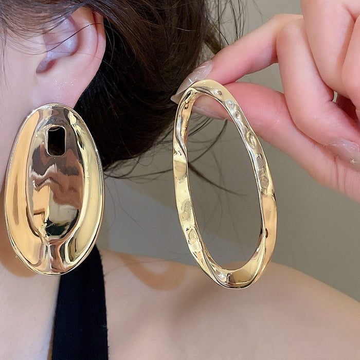 Alloy Smooth Oval Asymmetric Stud Earrings For Women Geometric Statement Fashion Jewelry