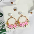 Pearl Look Floral Hoop Statement Stud Earrings in Two Colors view 3