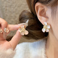 Sweet Romantic Enamel Flower Alloy Stud Earrings For Women Spring Summer Floral Jewelry view 2