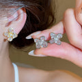18K Gold Plated Silver Needle Zircon Flower Simulated Pearl Vintage Stud Earrings For Women view 1