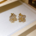 18K Gold Plated Silver Needle Zircon Flower Simulated Pearl Vintage Stud Earrings For Women view 4