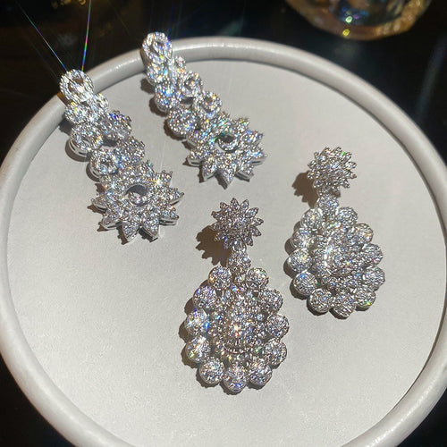 Light Luxury Copper Zircon Waterdrop Stud Earrings With Silver Posts For Women