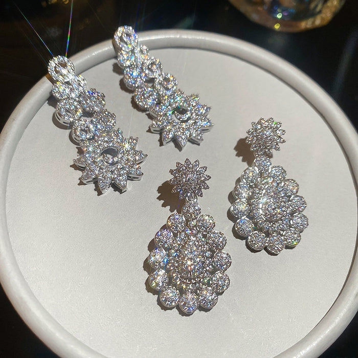 Light Luxury Copper Zircon Waterdrop Stud Earrings With Silver Posts For Women