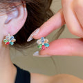 Korean Dopamine Rhinestone Flower Alloy Earrings, Light Luxury Sweet Floral Ear Cuffs For Women view 4