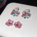Korean Dopamine Rhinestone Flower Alloy Earrings, Light Luxury Sweet Floral Ear Cuffs For Women view 1