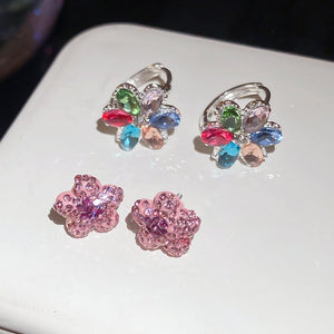Korean Dopamine Rhinestone Flower Alloy Earrings, Light Luxury Sweet Floral Ear Cuffs For Women