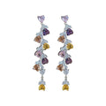 Light Luxury Copper Heart Zircon Tassel Drop Earrings With Silver Posts For Women view 5