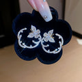 Korean Light Luxury Copper Zircon Butterfly Stud Earrings With Silver Pins view 3