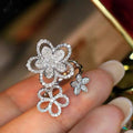 Sparkling Floral Open Ring For Women, Three Flower Inlaid Zircon Lily Finger Jewelry view 1