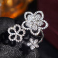 Sparkling Floral Open Ring For Women, Three Flower Inlaid Zircon Lily Finger Jewelry view 3