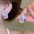 Purple Floral Zircon Crystal Stud Earrings Sweet Fresh Light Luxury Silver Needle Jewelry view 1