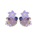 Purple Floral Zircon Crystal Stud Earrings Sweet Fresh Light Luxury Silver Needle Jewelry view 5