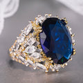 Two Tone Old Money Palace Ring For Women With Faux Sapphire, Luxury Vintage Statement Jewelry view 2