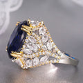 Two Tone Old Money Palace Ring For Women With Faux Sapphire, Luxury Vintage Statement Jewelry view 3