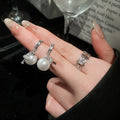 French Vintage Rhinestone Round Cross Faux Pearl Stud Earrings Ring Jewelry Set view 1