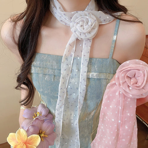 2026 Korean Old Money Floral Polka Dot Hair Clip Scarf Necklace Jewelry Set For Women