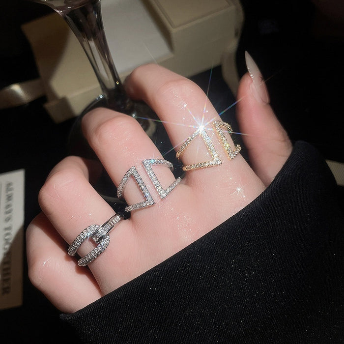 Full Rhinestone Geometric Hollow Open Ring With Sparkling Luxury Design