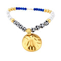 Old Money Vintage Alloy Ceramic Bead Pearl Necklace With Distressed Round Pendant view 5