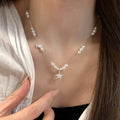 Pastoral Faux Pearl Beaded Sweater Necklace With Zircon Star Pendant For Women view 1