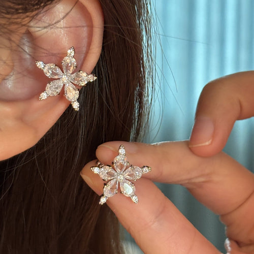 Copper Zircon Flower Star Clip-on Earrings Light Luxury Non Pierced Ear Cuff Jewelry