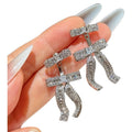 Korean Style Copper Bow Full Rhinestone Stud Earrings, Elegant Light Luxury Jewelry view 5