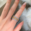 Light Luxury Two Tone Copper Zircon Daisy Flower Open Ring For Elegant Niche Style view 2