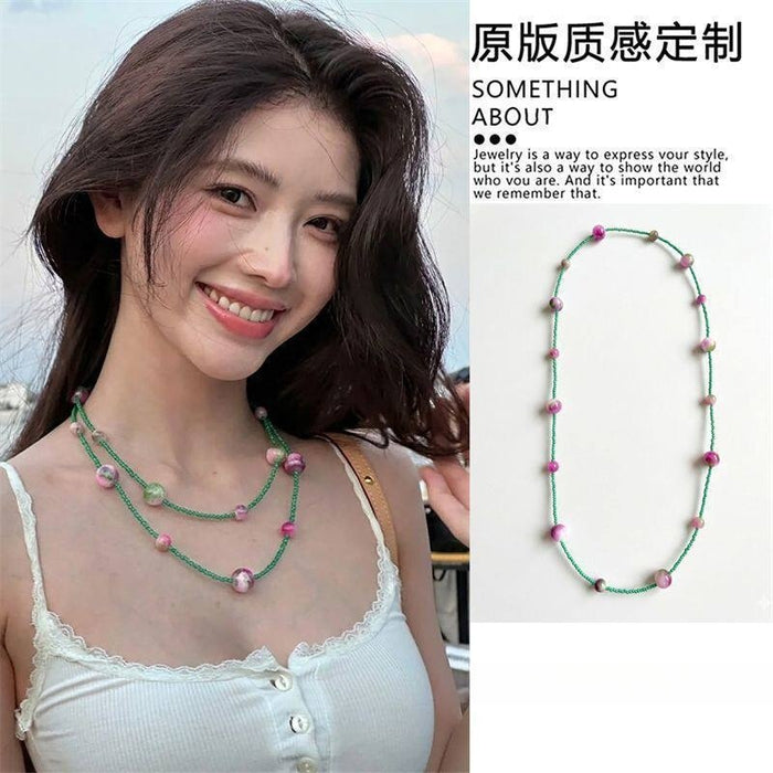 Old Money Style Cat Eye Stone Round Beaded Collarbone Necklace With Geometric Crystal Design