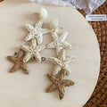 Boho Raffia Woven Starfish Fabric Flower Stud Earrings, Vacation Style Light Luxury Jewelry view 2