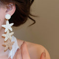 Boho Raffia Woven Starfish Fabric Flower Stud Earrings, Vacation Style Light Luxury Jewelry view 3