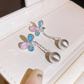Sweet Butterfly Rhinestone Tassel Copper Drop Earrings For Spring Beach Vacation Style view 3