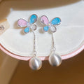 Sweet Butterfly Rhinestone Tassel Copper Drop Earrings For Spring Beach Vacation Style view 1