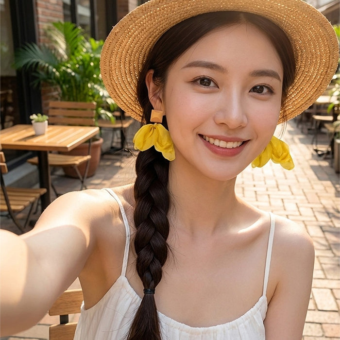 Bohemian Yellow Fabric Flower Tassel Beaded Polka Dot Vacation Style Elegant Stud Earrings