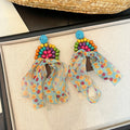 Bohemian Yellow Fabric Flower Tassel Beaded Polka Dot Vacation Style Elegant Stud Earrings view 4